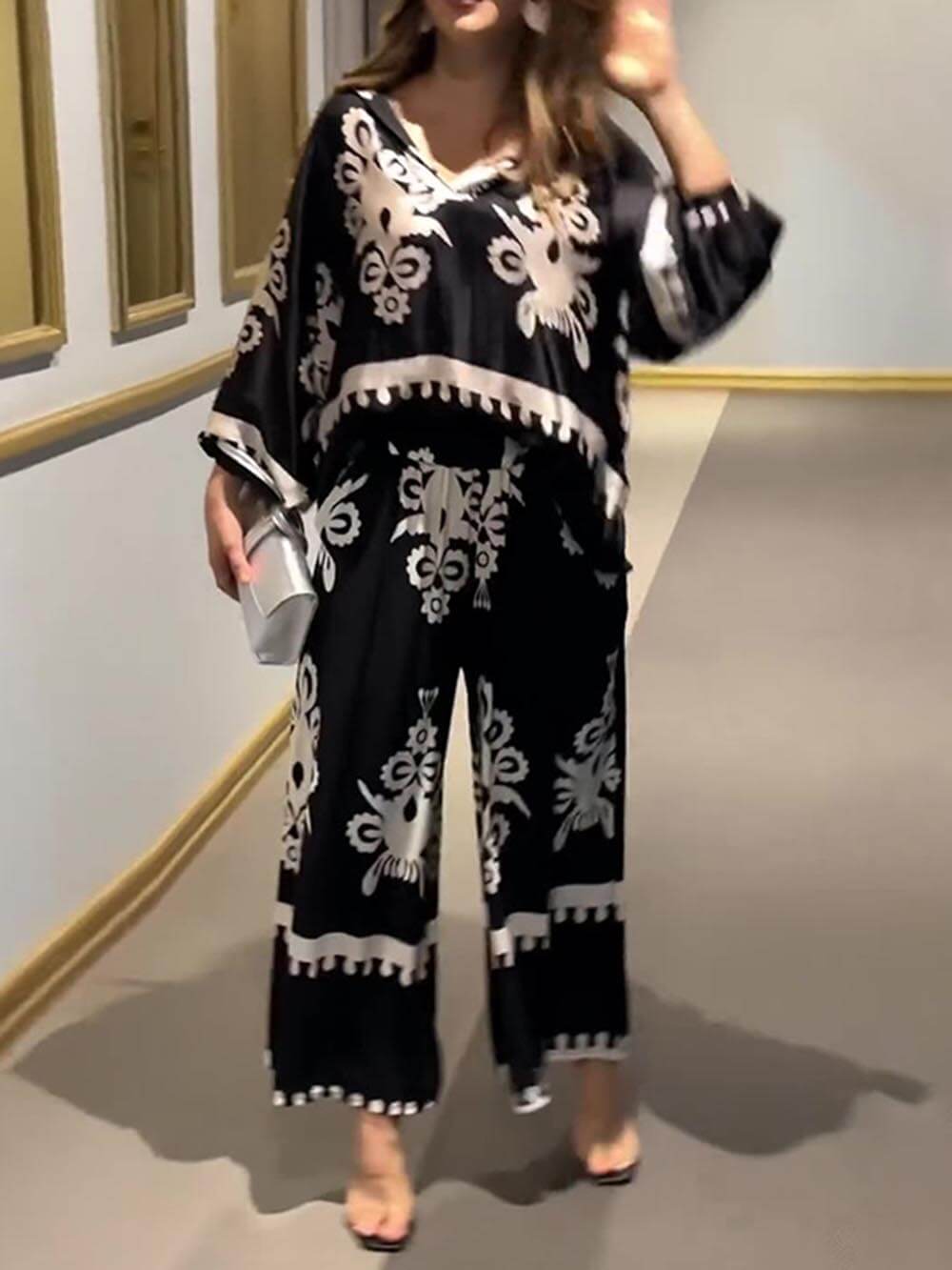 FORMICOLA - Unique Print Irregular Long Sleeve Top Long Pants Set