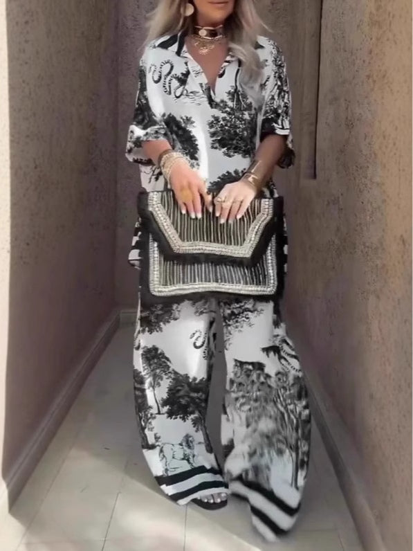 SUTRIO - Alexis V-neck Top and Wide-leg Pants Set