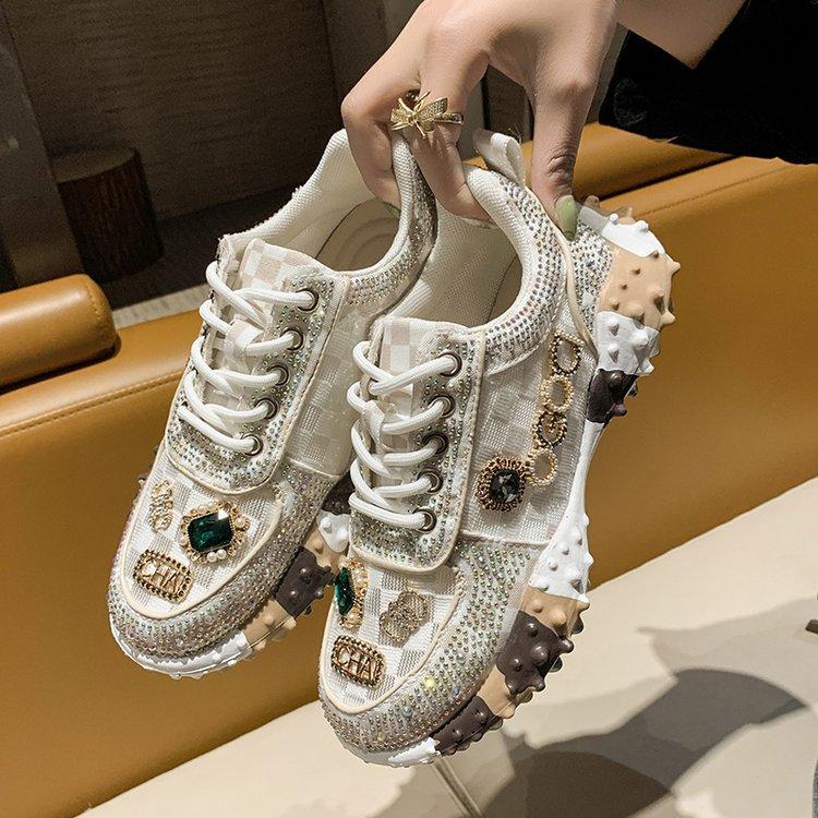 FARINI - Sneakers flat in mesh con strass beige zebra