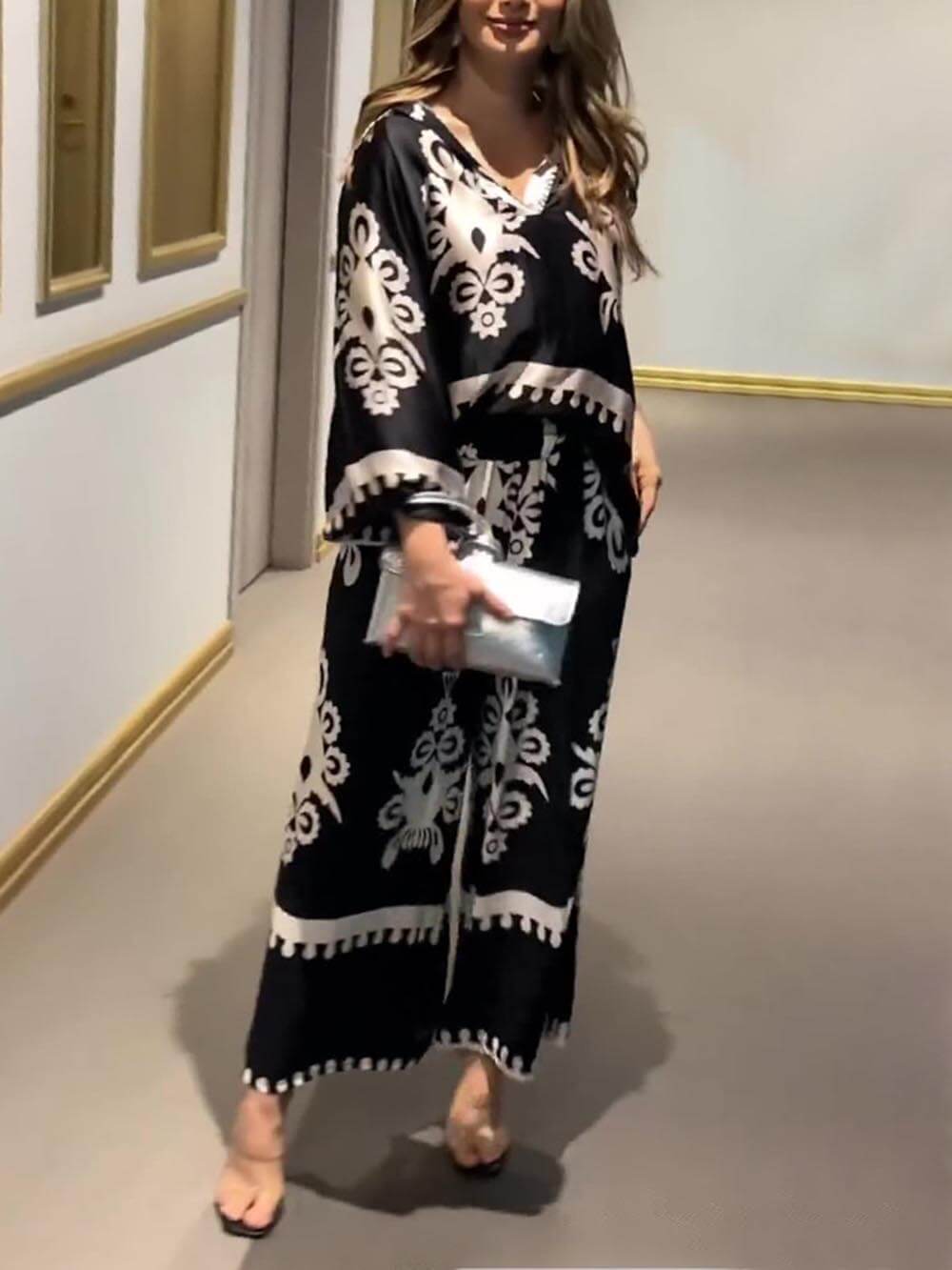 FORMICOLA - Unique Print Irregular Long Sleeve Top Long Pants Set