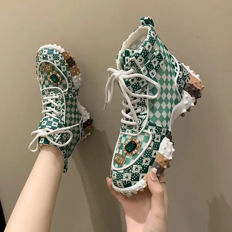 FARINI - Sneakers flat in mesh con strass beige zebra