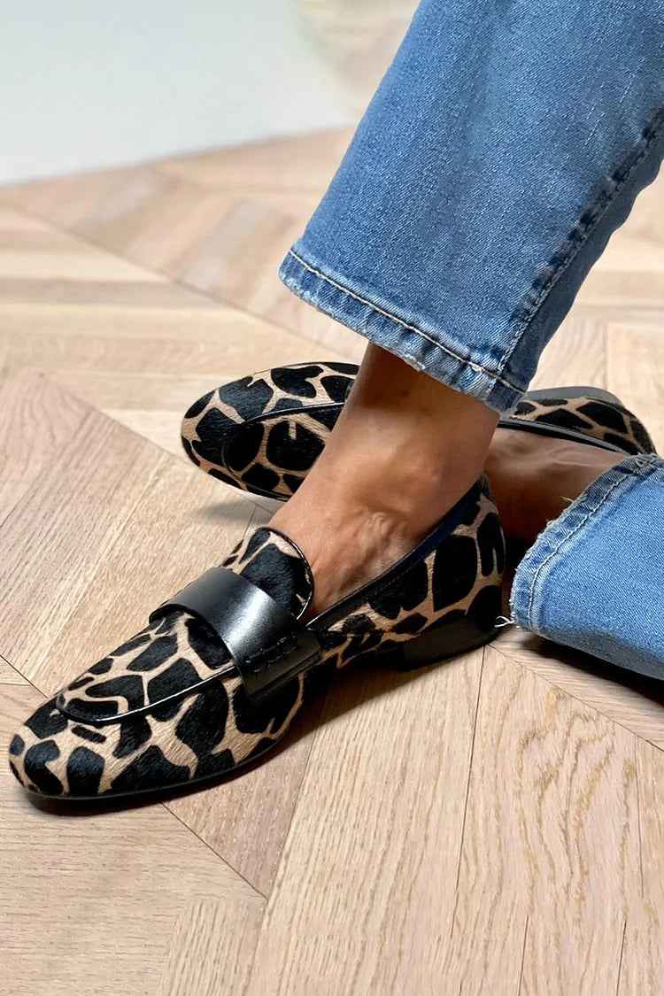 LIDIA - Loafer animalier con cinturino nero