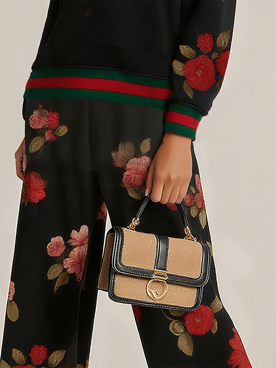 TORINO - wide leg con fiori a contrasto