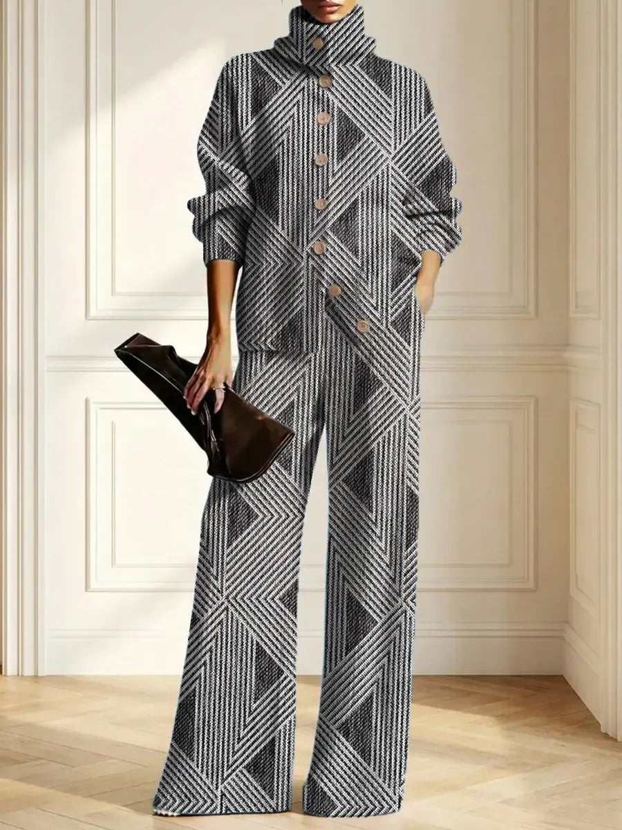 POLVERIGI - Completo Donna in Maglia Grigio Geometrico