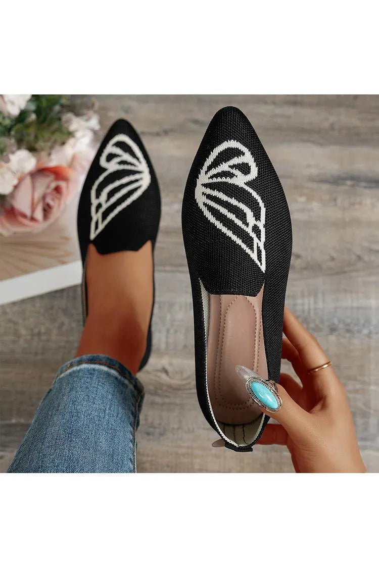 BRUGHERIO - Butterfly Pattern Colorblock Knitted Pointed Toe Casual Flats