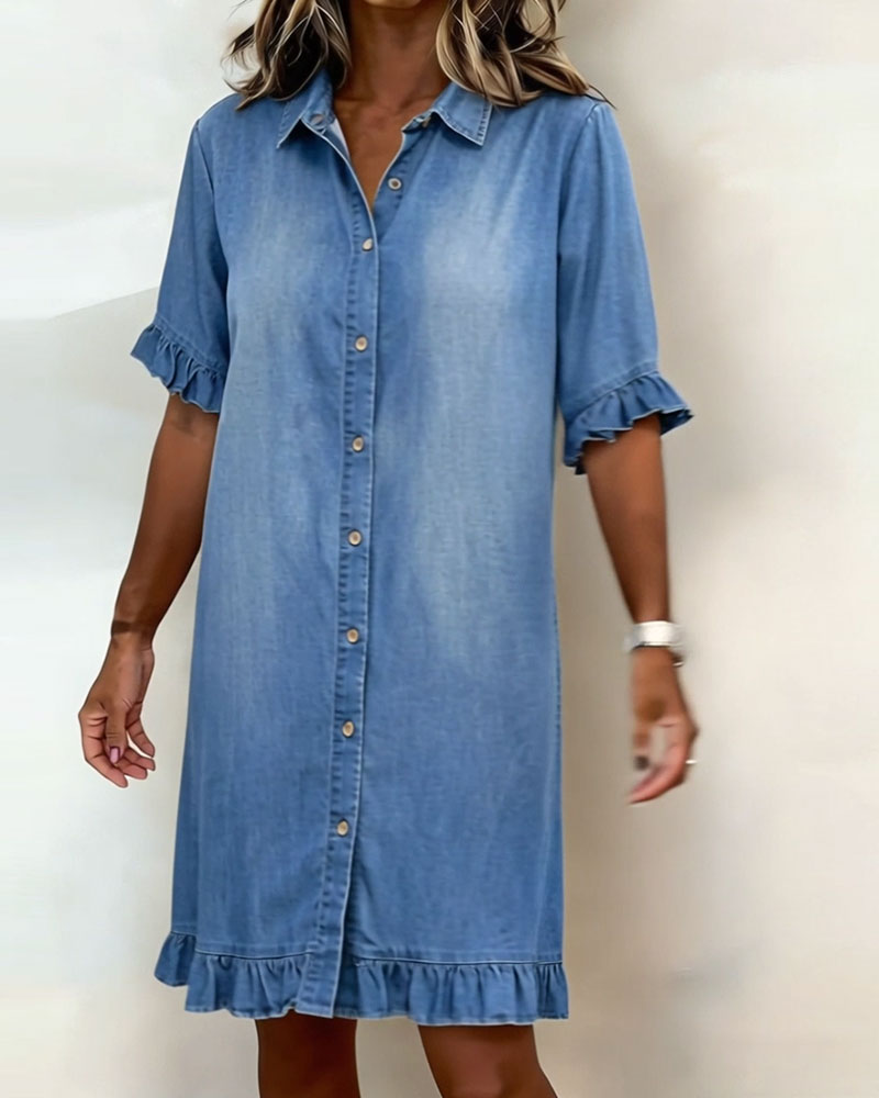 GIULIA - Abito in Denim con Maniche a Volant