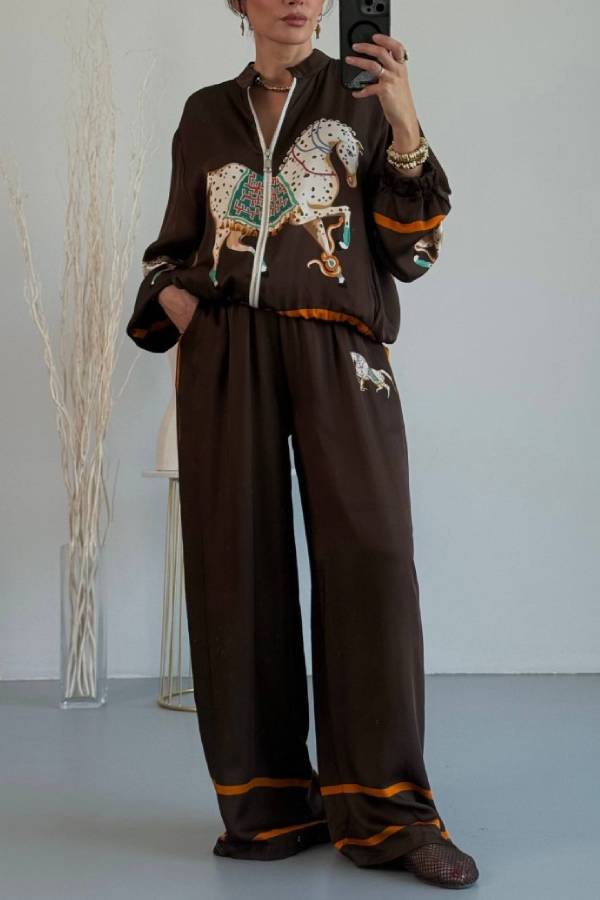 DUALCHI - Completo pantaloni due pezzi con stampa cavalli vintage