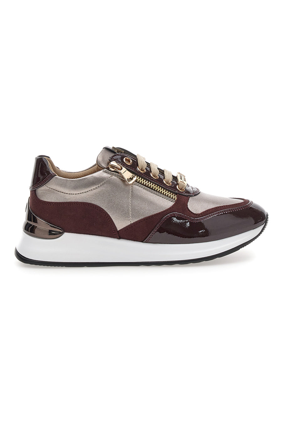 PATERNO - Sneakers donna beige e bordeaux con zip e dettagli verniciati