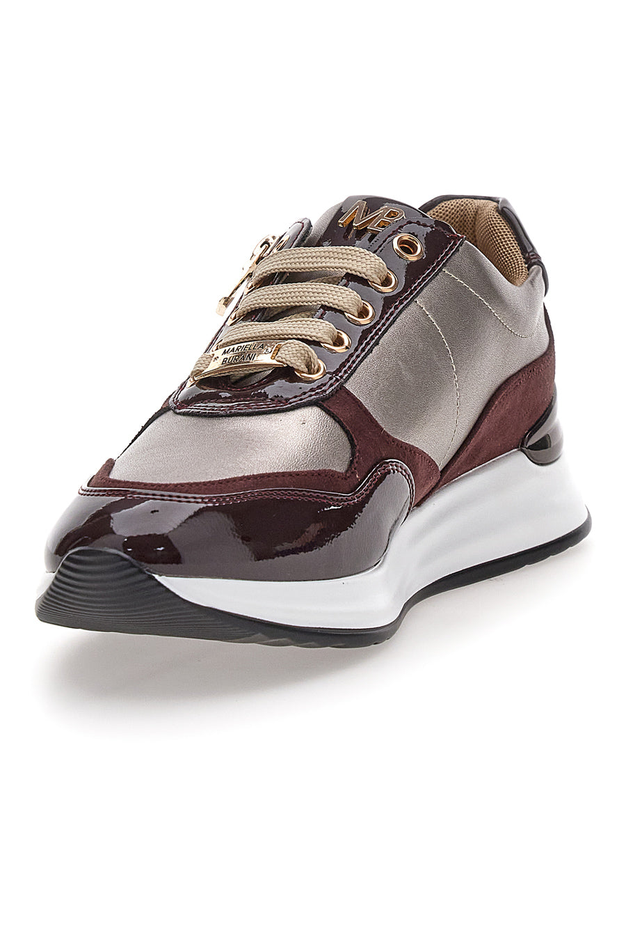 PATERNO - Sneakers donna beige e bordeaux con zip e dettagli verniciati