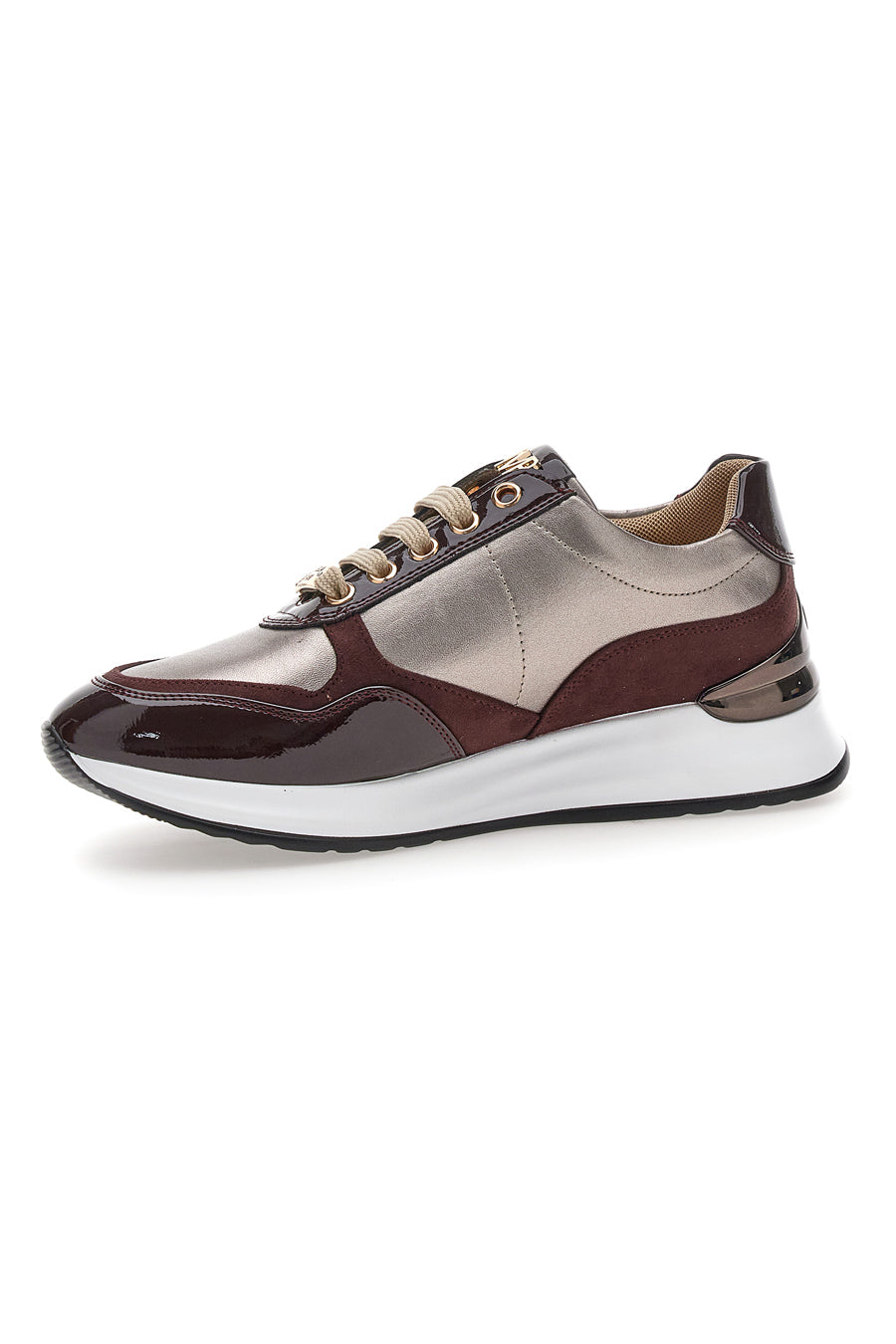 PATERNO - Sneakers donna beige e bordeaux con zip e dettagli verniciati