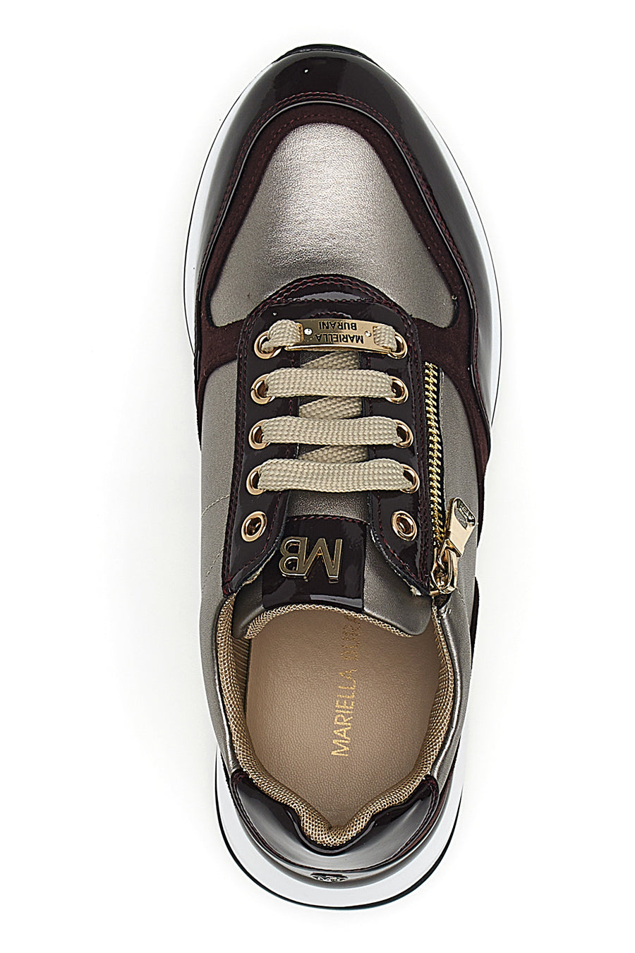 PATERNO - Sneakers donna beige e bordeaux con zip e dettagli verniciati