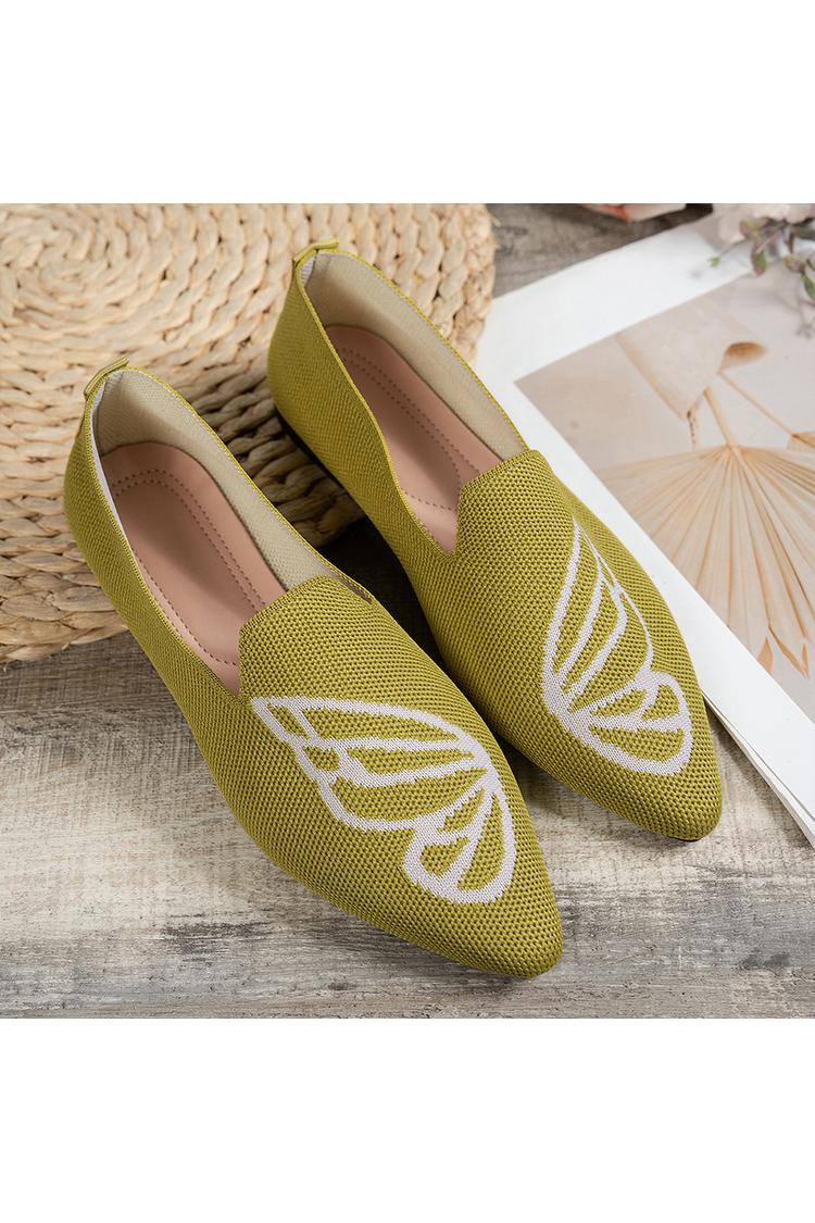 BRUGHERIO - Butterfly Pattern Colorblock Knitted Pointed Toe Casual Flats
