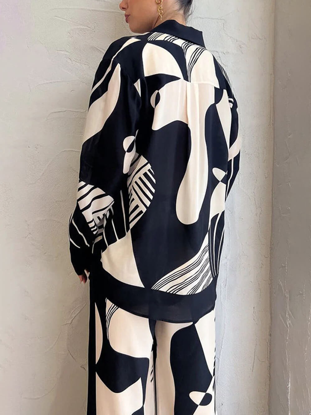 GUBBIO - Trendy Graffiti Print Loose Wide Leg Pants Set
