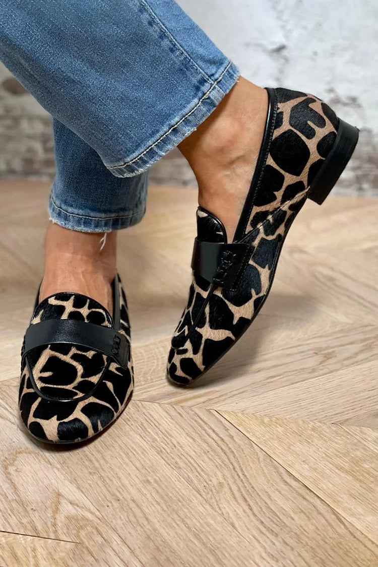 LIDIA - Loafer animalier con cinturino nero