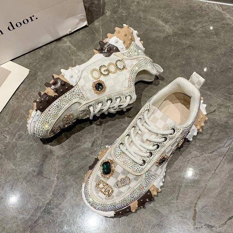 FARINI - Sneakers flat in mesh con strass beige zebra
