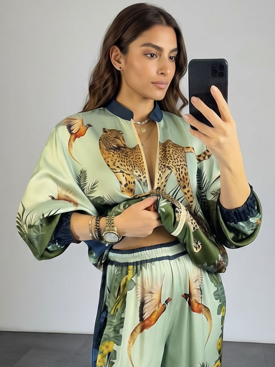 TERZORIO - Completo verde jungle con camicia zip e pantaloni ampi