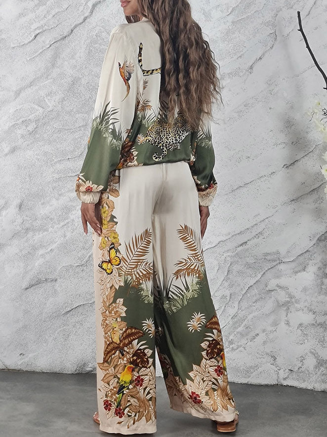 TERZORIO - Completo verde jungle con camicia zip e pantaloni ampi