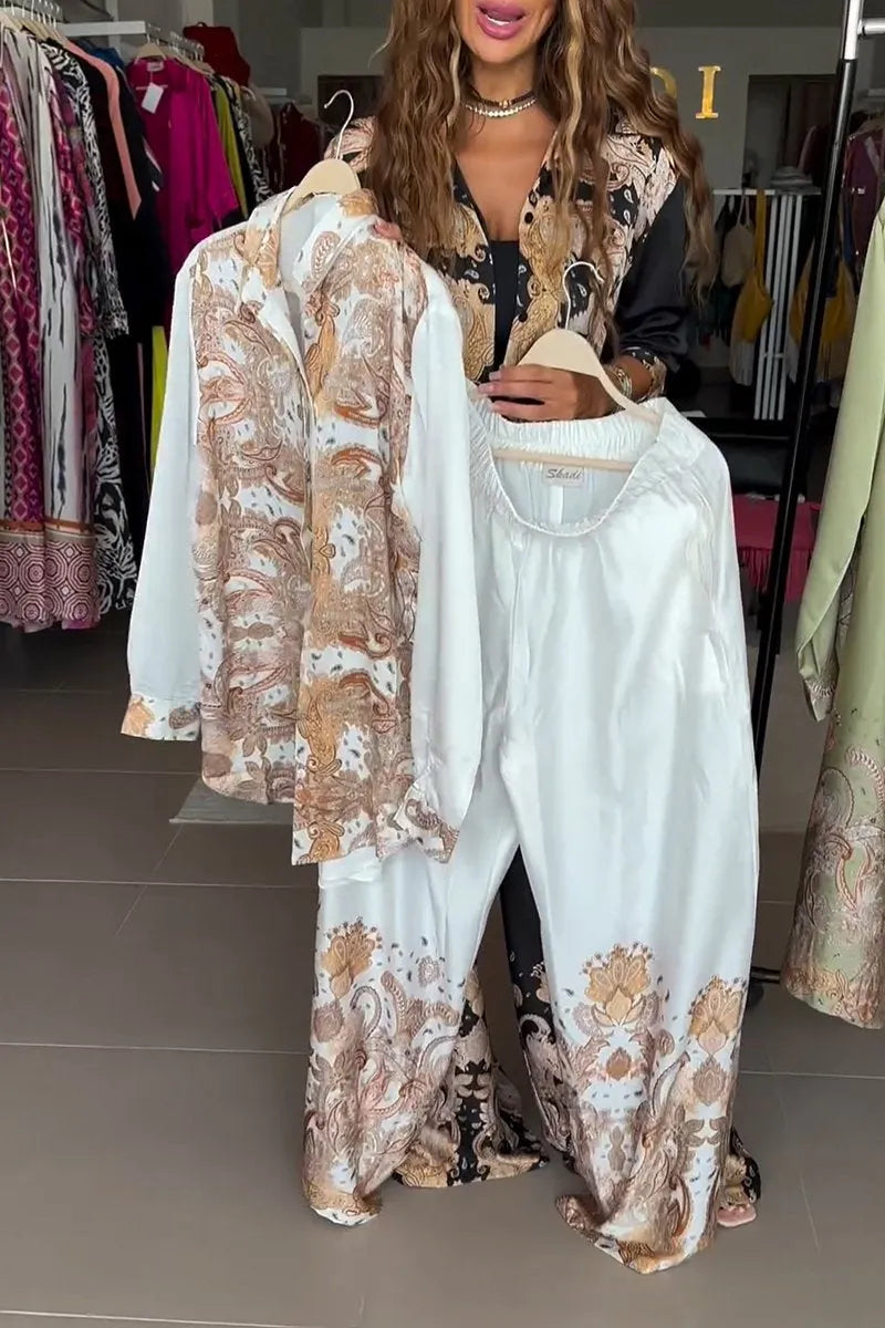 SORISOLE - Tailleur satinato a due pezzi con stampa e revers