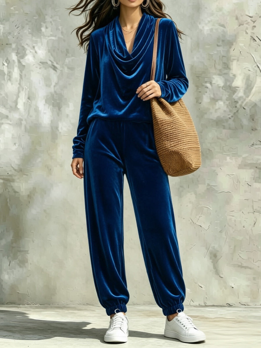 CIRIGLIANO - Completo in velluto con top cowl-neck e pantaloni
