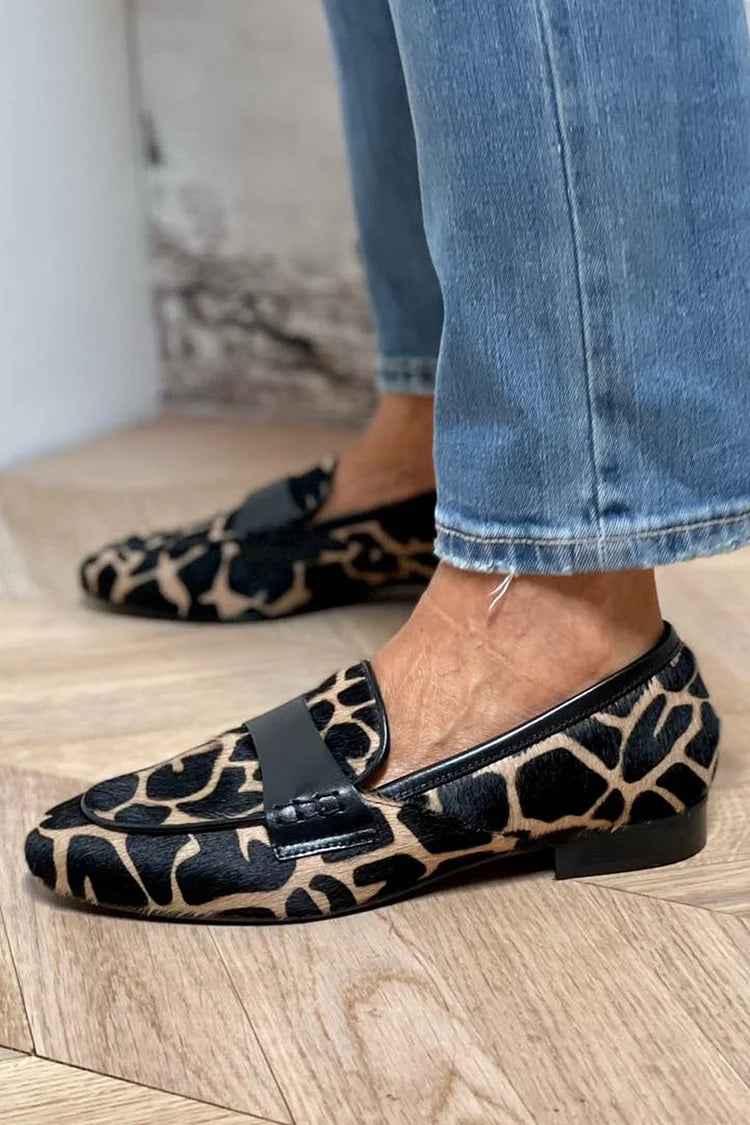 LIDIA - Loafer animalier con cinturino nero