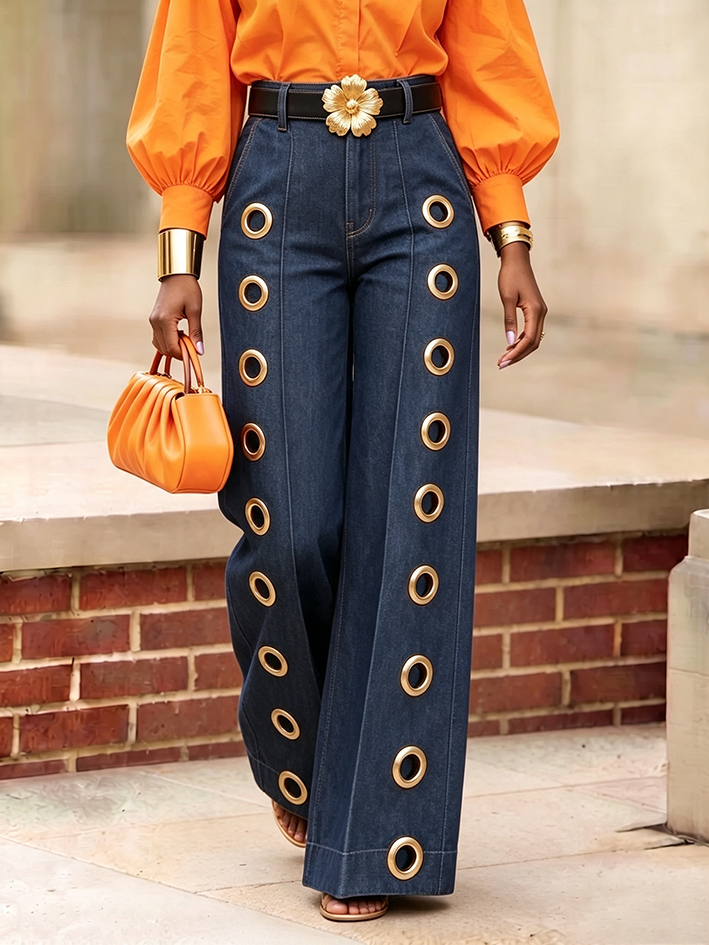 ROSITA - Jeans Wide-Leg in Denim Blu Navy Metallizzato
