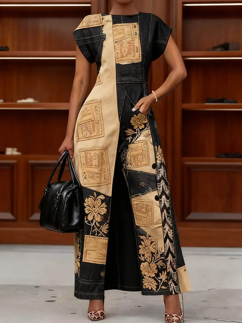 ADELAIDE - Abito boho floreale vintage con spacchi laterali