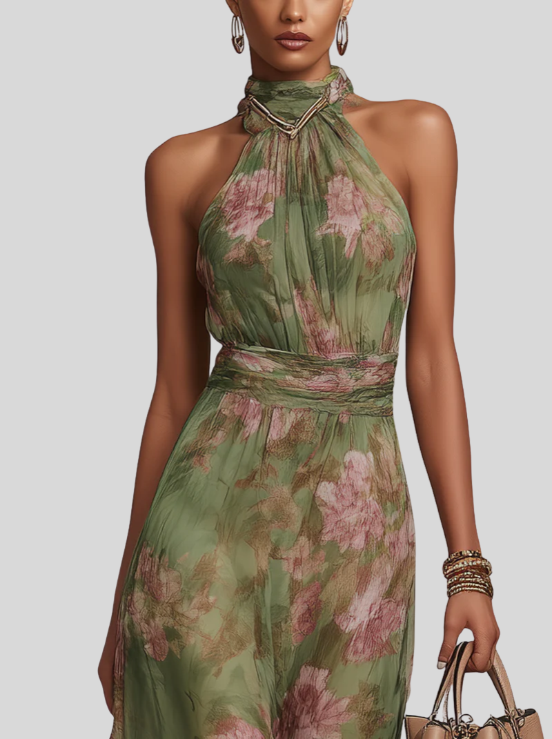 BEATRICE - Abito Maxi Floreale Halter