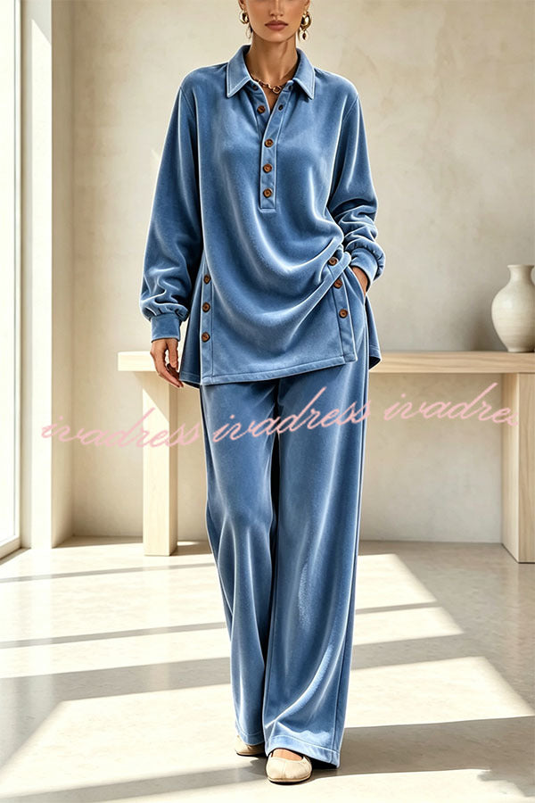 GENOVEFFA - Completo velluto con bottoni e pantaloni palazzo elastici