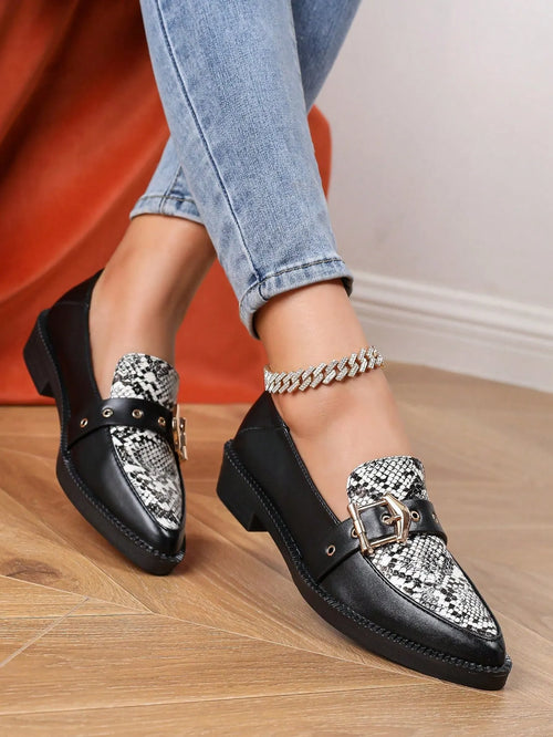 BONDONE - Mocassini chunky neri effetto serpente con fibbia metallica