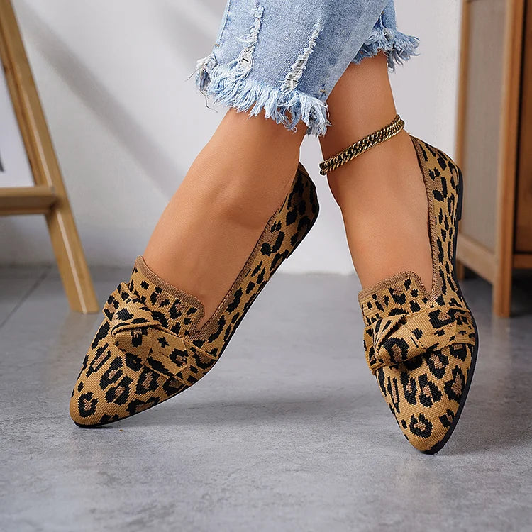 TALAMELLO - Ballerine Leopardate a Punta con Nodo Calzata Slip-On