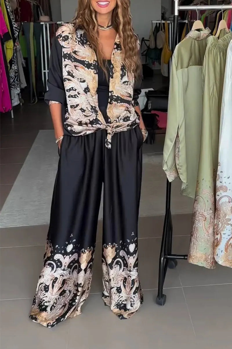 SORISOLE - Tailleur satinato a due pezzi con stampa e revers