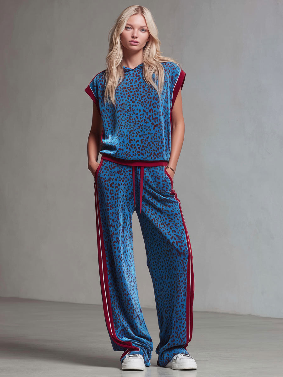 ORVIETO - Set top con cappuccio e pantaloni in velluto blu royal