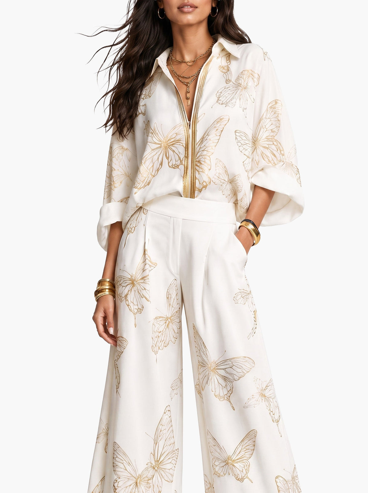 MESENZANA - Completo farfalle zip e pantaloni palazzo