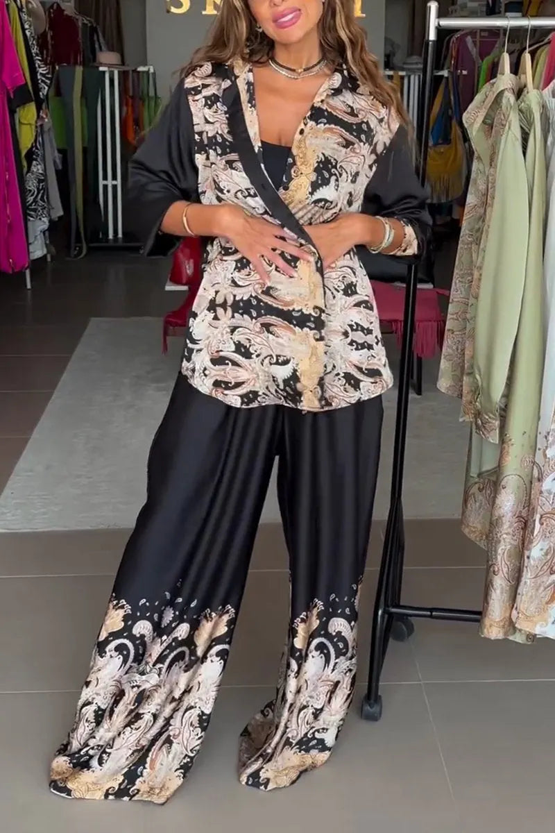 SORISOLE - Tailleur satinato a due pezzi con stampa e revers