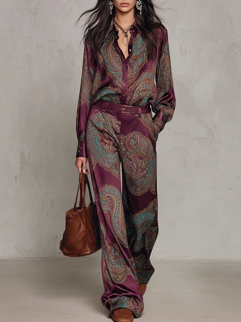 RIVELLO - Completo raso rosa paisley con cintura