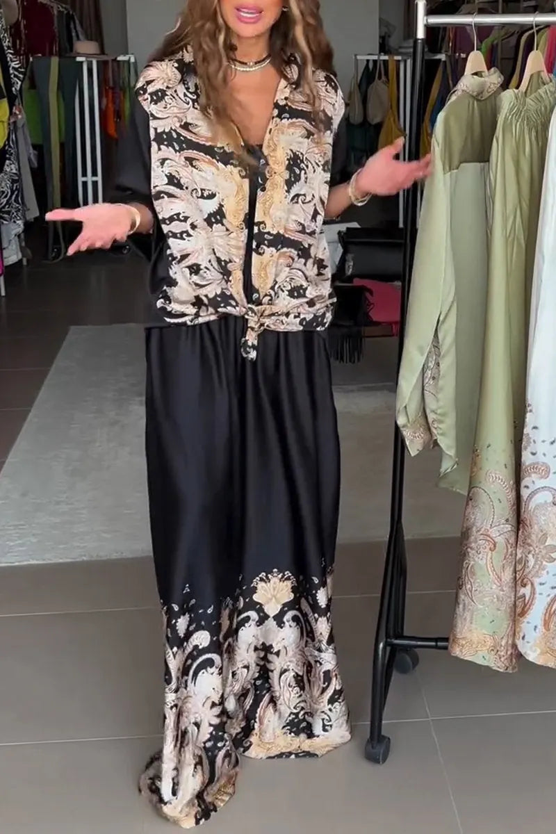 SORISOLE - Tailleur satinato a due pezzi con stampa e revers