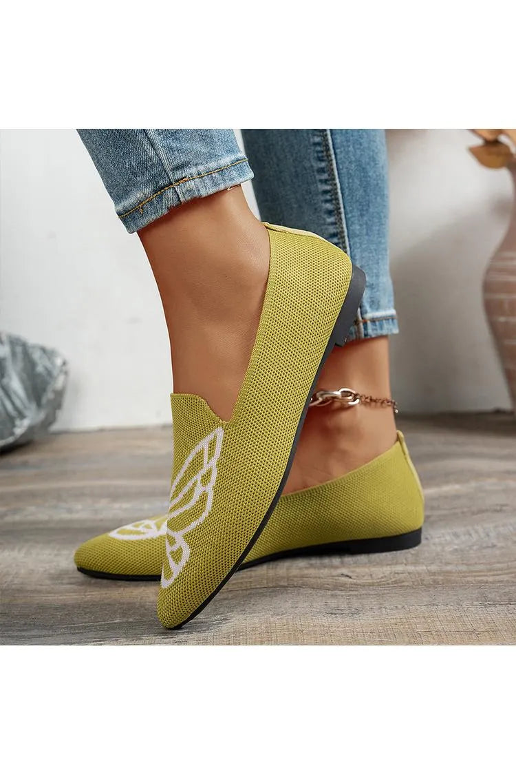 BRUGHERIO - Butterfly Pattern Colorblock Knitted Pointed Toe Casual Flats