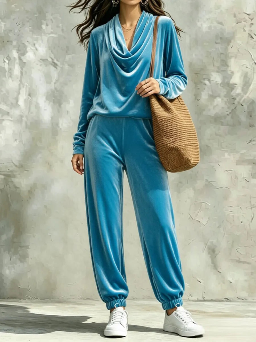 CIRIGLIANO - Completo in velluto con top cowl-neck e pantaloni