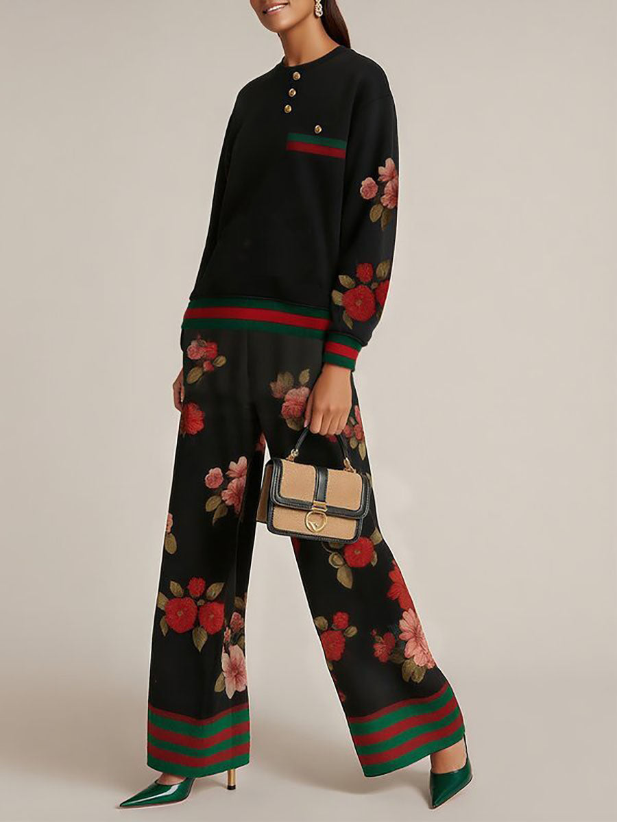 TORINO - wide leg con fiori a contrasto