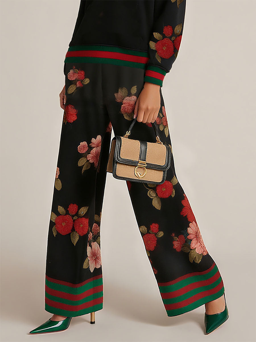 TORINO - wide leg con fiori a contrasto