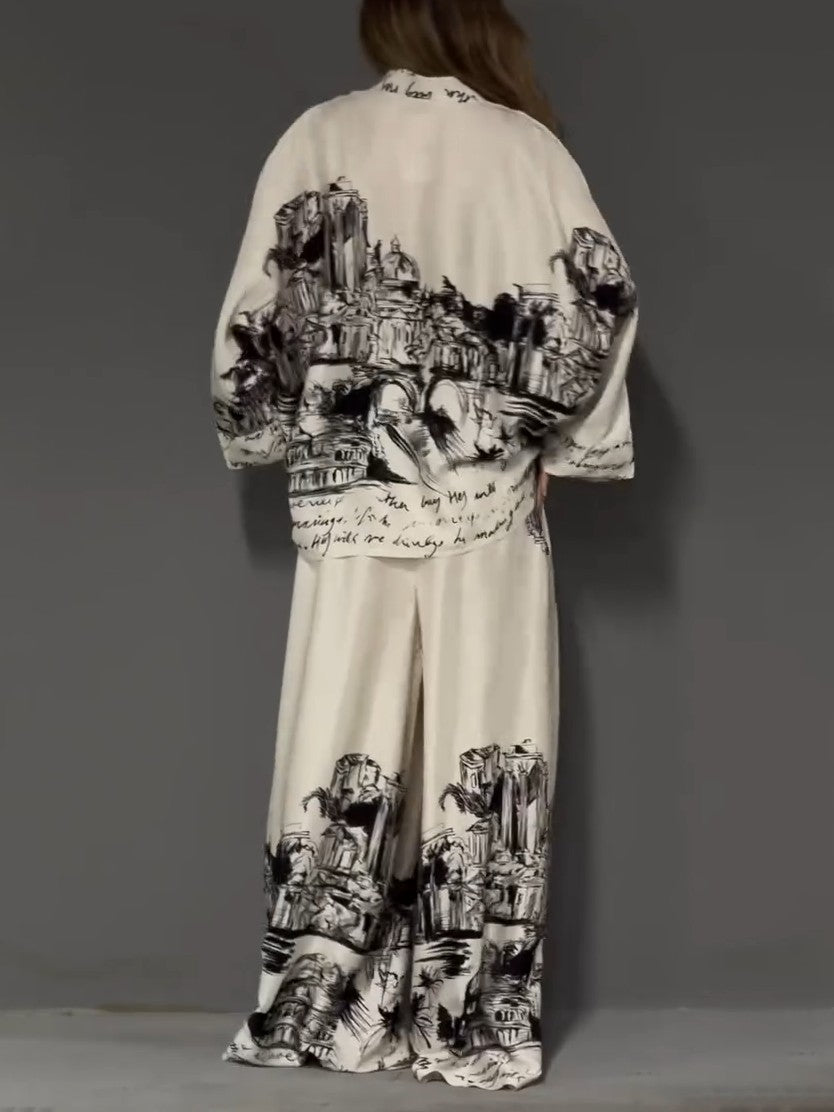 VEGGIANO - Architectural Print Satin Shirt