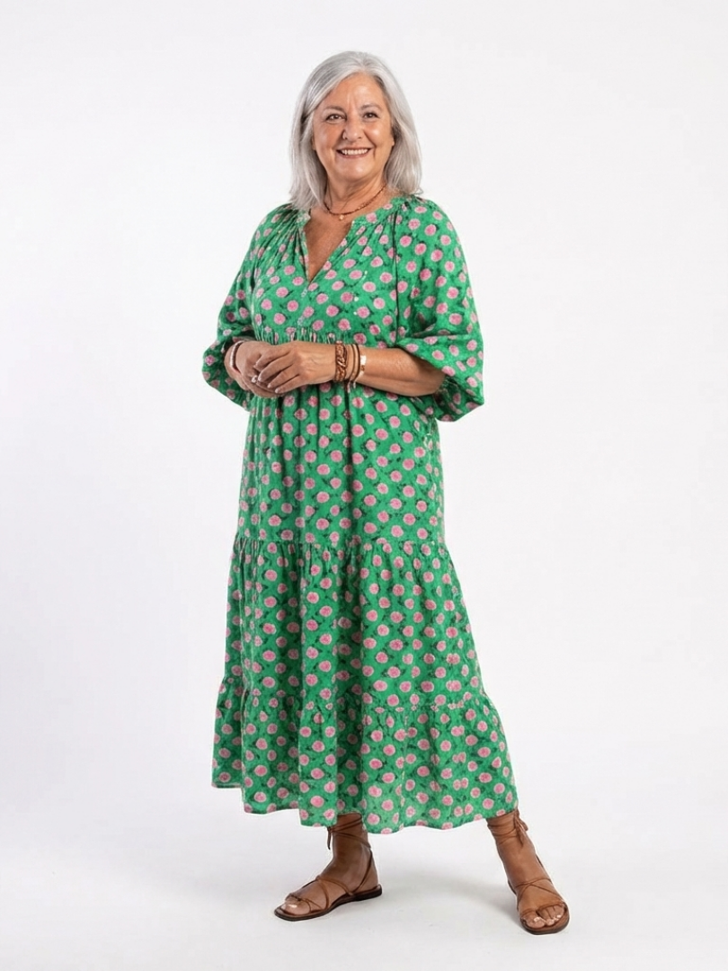 BEATRICE - Abito midi floreale a balze