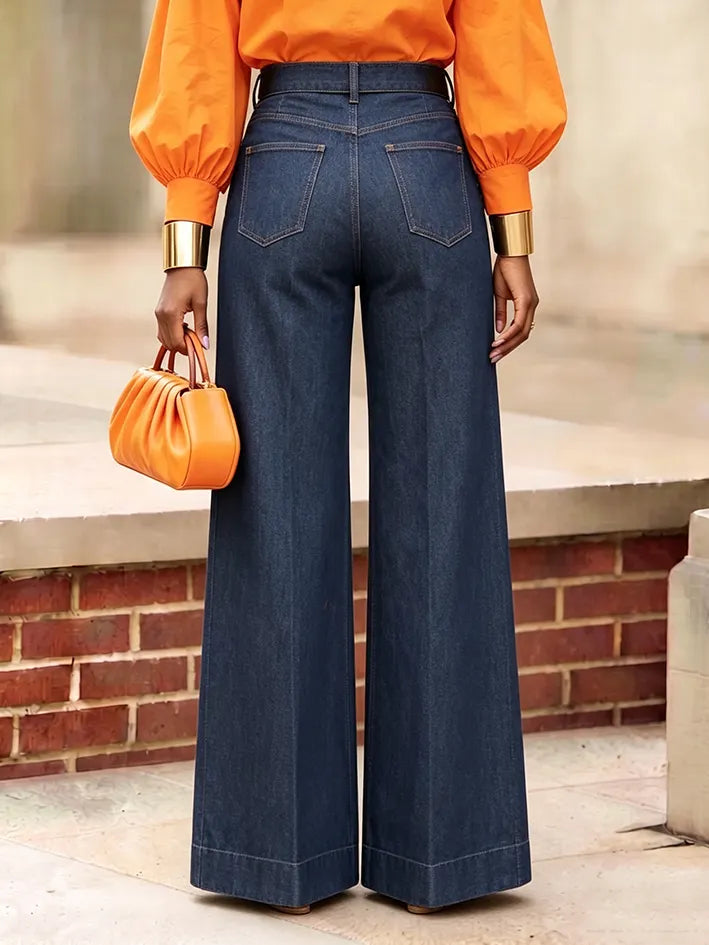 ROSITA - Jeans Wide-Leg in Denim Blu Navy Metallizzato