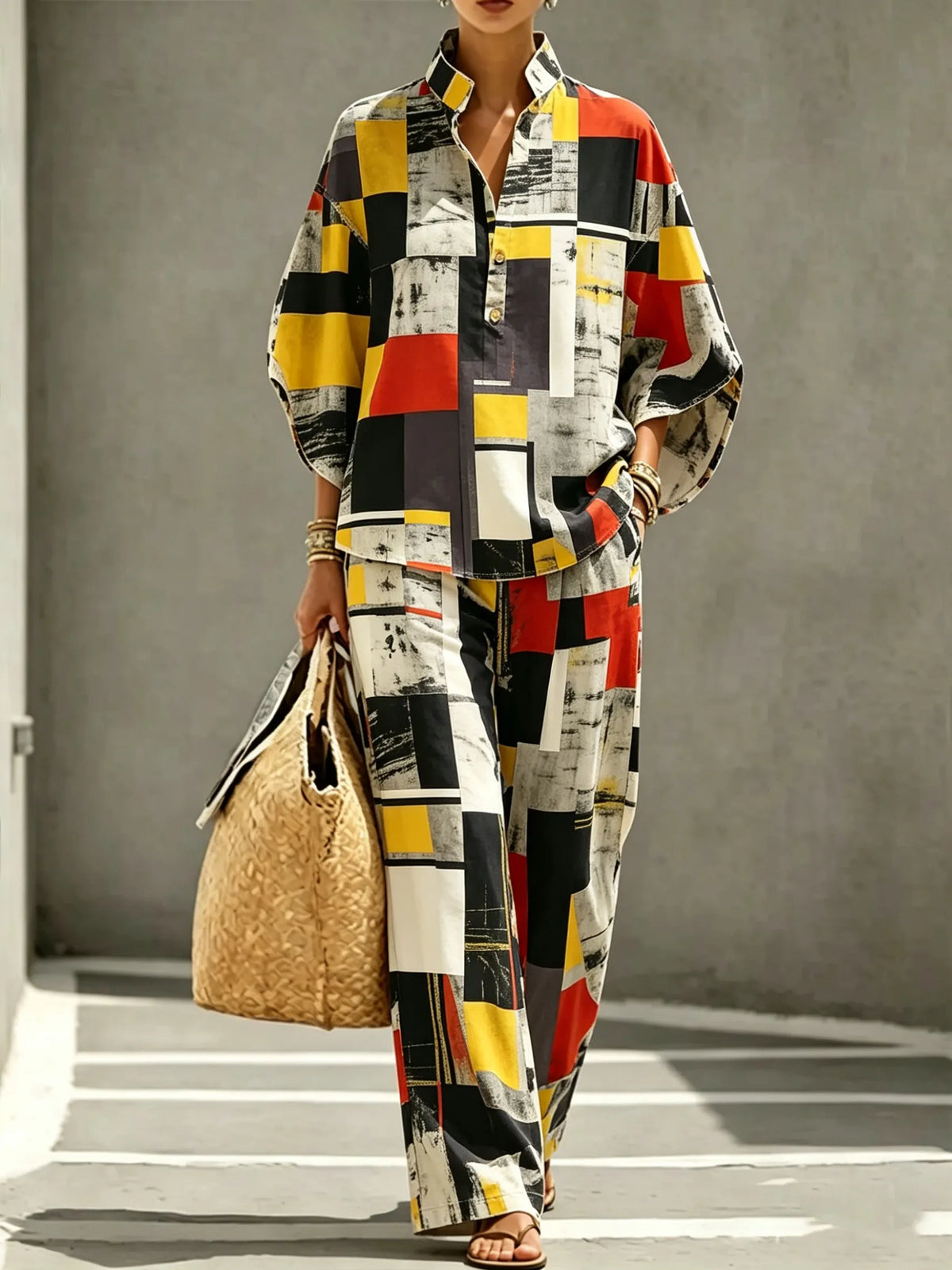 RIPARBELLA - Women's Comfort Printed Cotton and Linen Straight Pants Two-piece Set