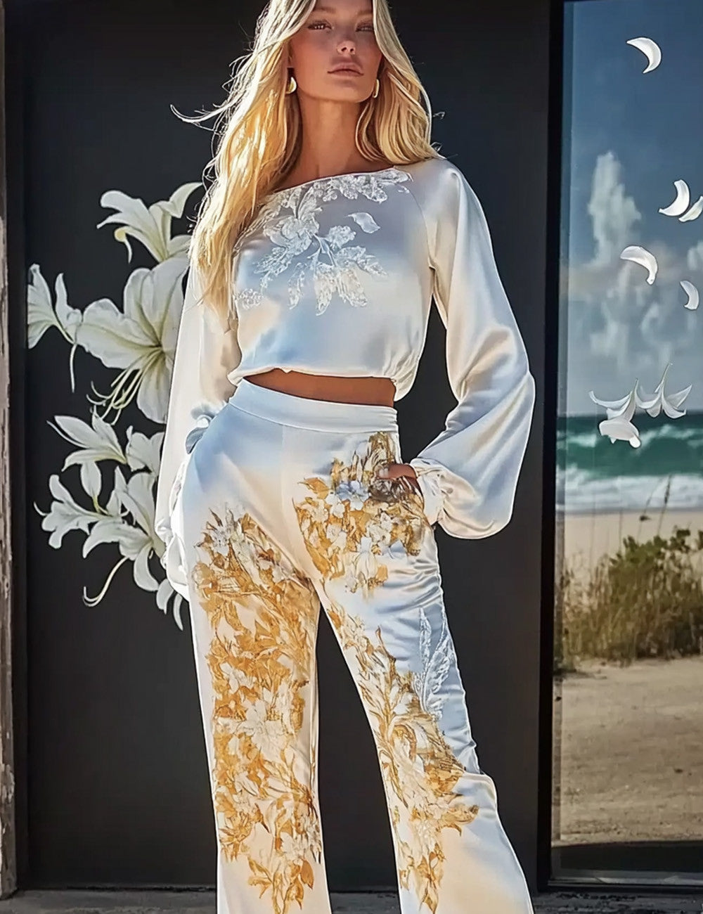VALDAONE - Completo due pezzi in seta con camicia e pantaloni fluidi
