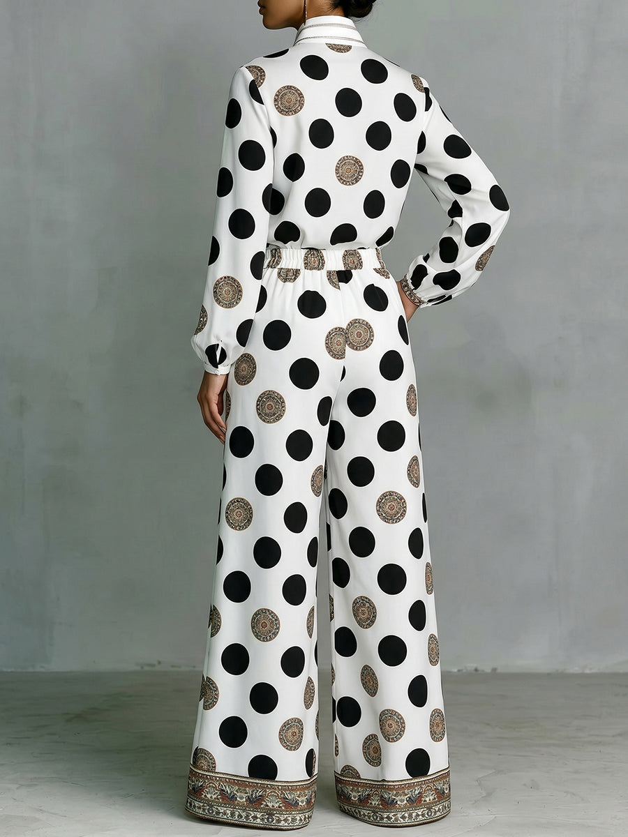 DORALICE - Blusa bianca a pois con collo alto e bottoni contrasto