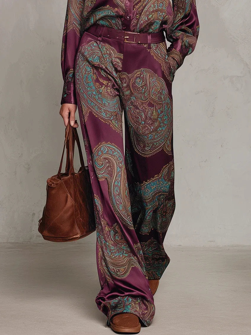 RIVELLO - Completo raso rosa paisley con cintura