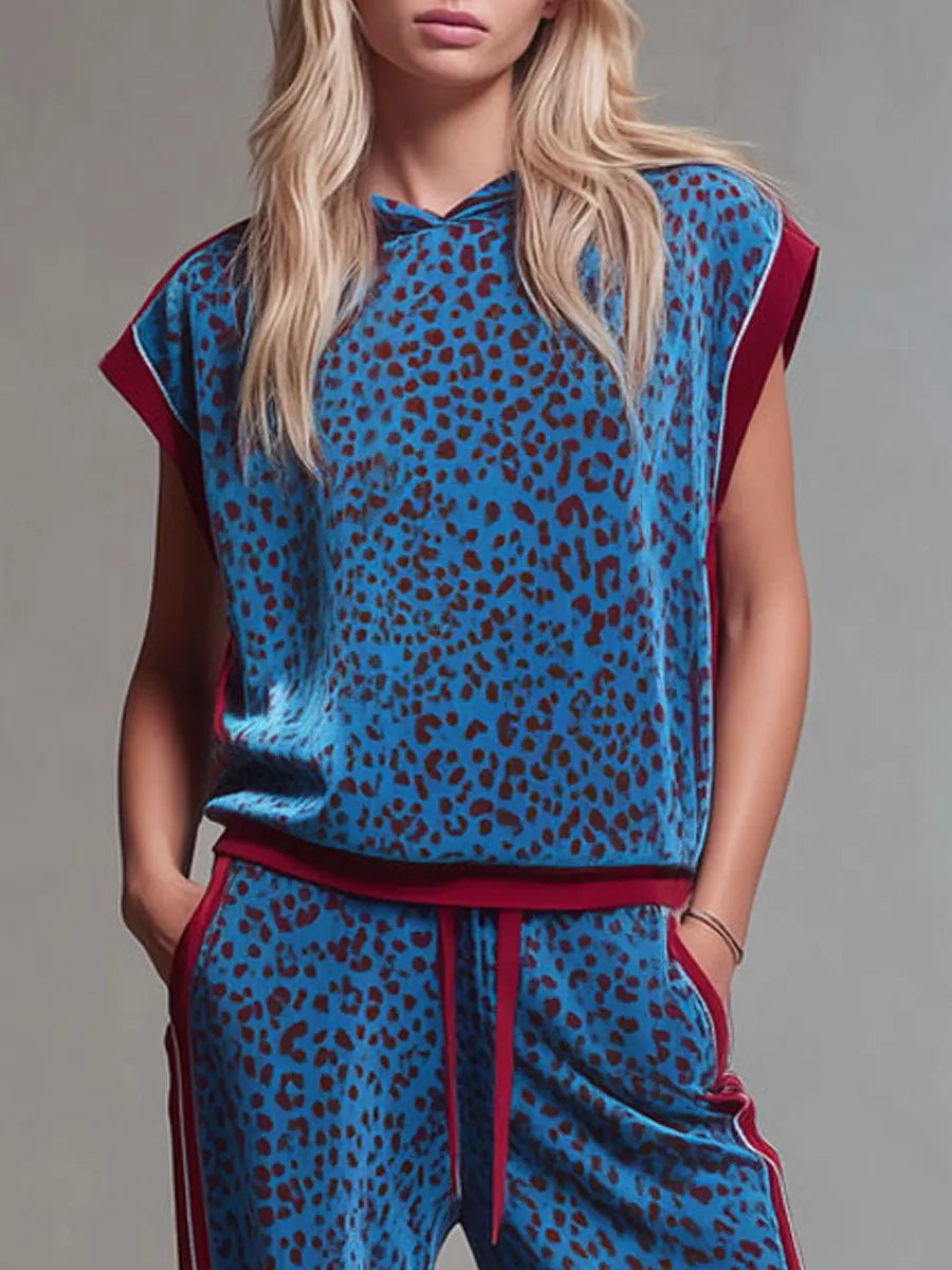 ORVIETO - Set top con cappuccio e pantaloni in velluto blu royal
