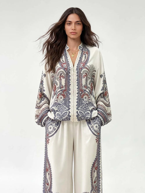 BULCIAGO - Pantaloni bianchi palazzo con stampa paisley