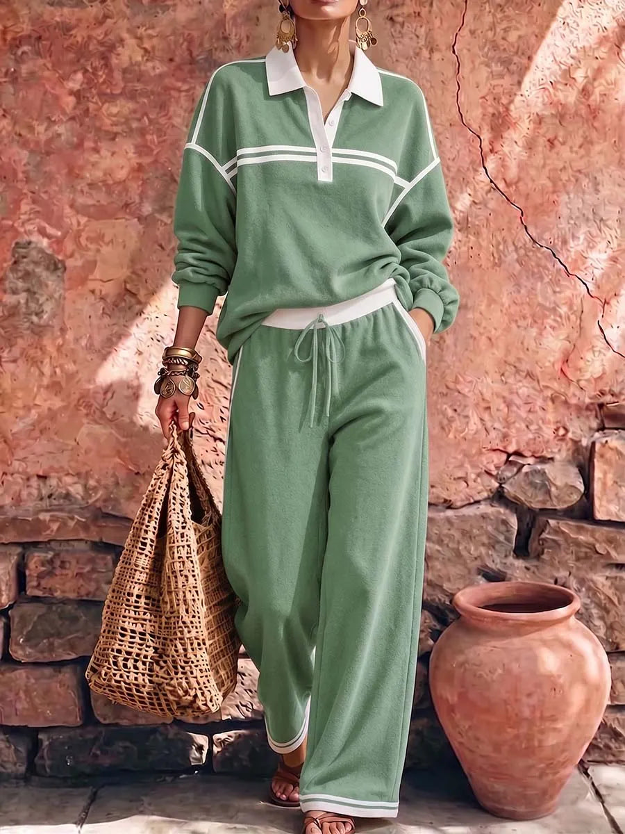 AULLA - Completo casual blu con pullover e pantaloni wide-leg